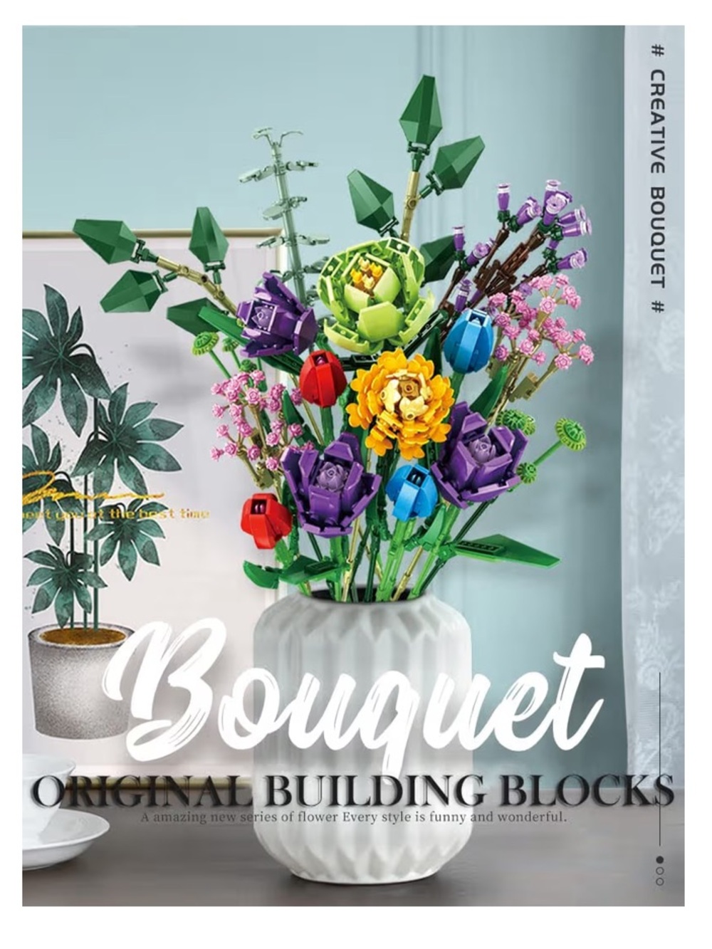 Hey tech 999 piece 3D building blocks Green and Multicolor Flower Bouquet Set - Picture 9 of 11